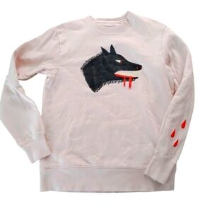 Rose Of Mercy | Pink Crew Neck Sweatshirt with Wolf Design | Size Medium
